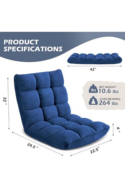 SUMAKA Folding Floor Chair with Back Support, 14 Adjustable Position, Padded Sleeper Bed, Soft Floor Chair