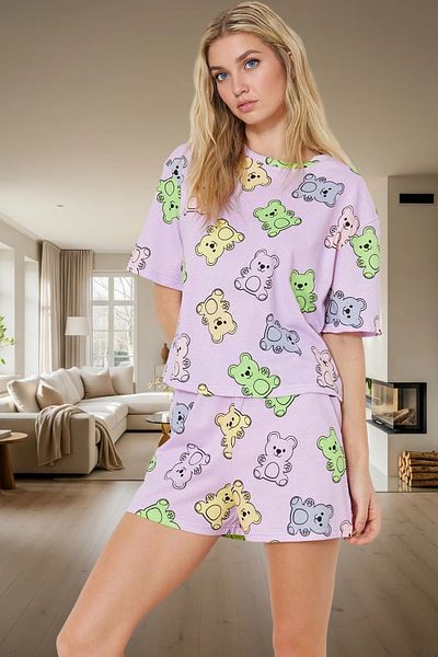 PayBuy Women's Teddy Bear Cotton Pajama Set Color Comfortable Fit Summer Trend Design Professional Look