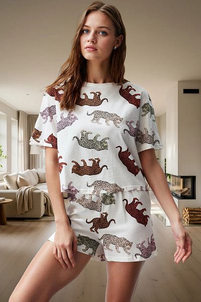 PayBuy Women's Summer Short Sleeve Cotton Pajamas Set Tiger Pattern Comfortable Quality Craftsmanship