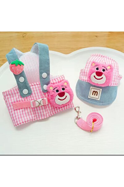 Payidar Hediyelik ŞAPKALI GÖĞÜS TASMASI SET PEMBE AYICIKLI (3 PARÇA) Nefes Alabilir Ve Konforlu KÖPEK/KEDİ