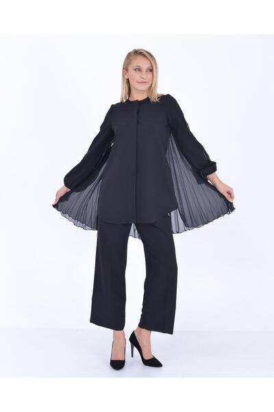 Gülen Moda Siyah Şık Piliseli Perin Alt Üst Takım