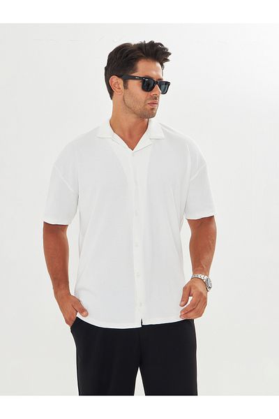 ZİNOX Men's Short Sleeve Oversize Turtleneck Twist Pattern Casual Shirt