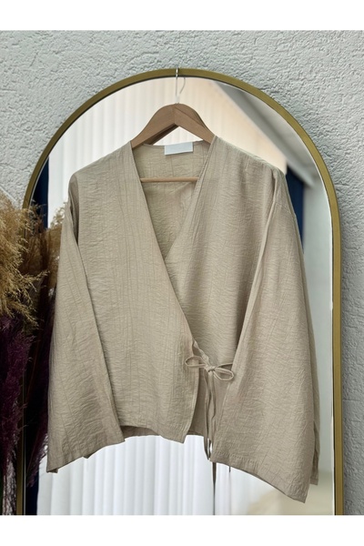 MİHRA STORE Serona Kimono Top with Skirt Strawberry Set-EK556-AS079 Stone