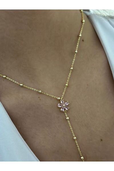 MyladyAccessoriess Flower Detail Steel Y Necklace