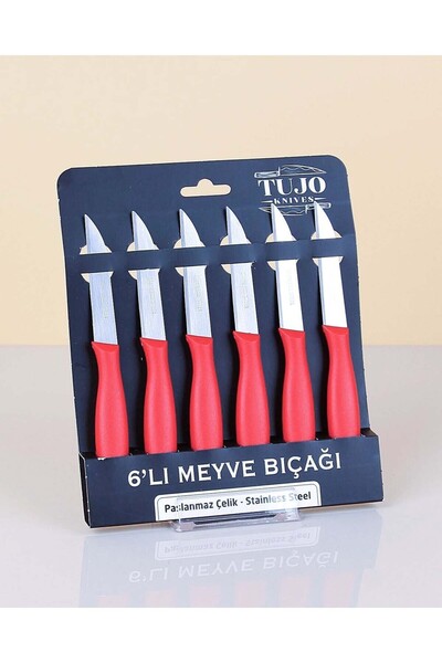 Yüsra Home 6 adet tujo meyve bıçağı (paslanmaz çelik) meyve bıçak kırmızı renk