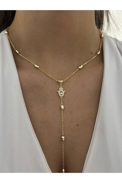 MyladyAccessoriess Fatma Ana Hand Necklace with Zircon Stone and Topcuk Detail