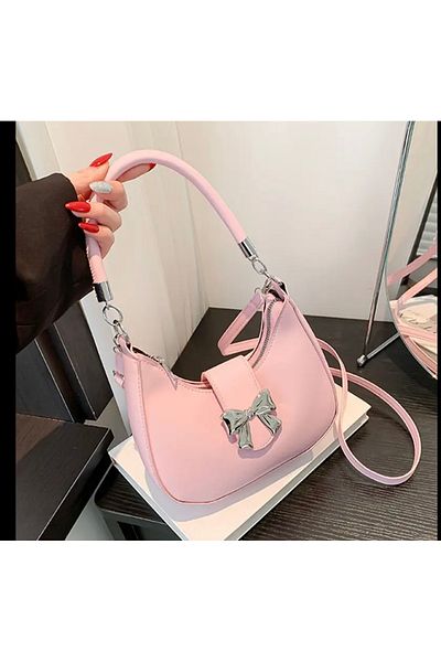 MirazTasarim Y2K Women's Leather Butterfly Decorated Y2K Trend Powder Pink Bag