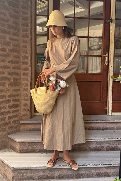 Birgül Bektaş Khaki Stitching Detailed Dress