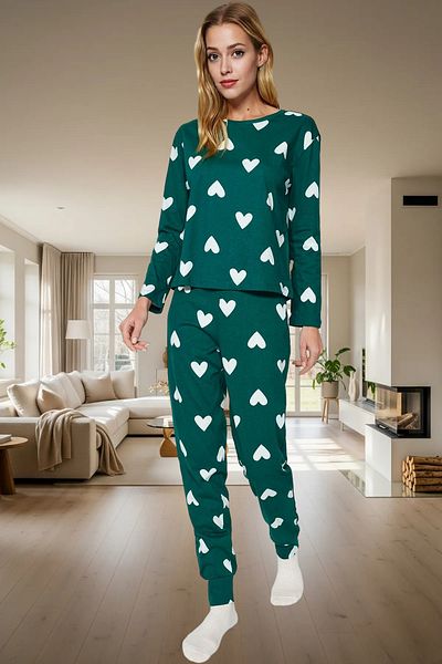 PayBuy Women's Heart Pattern Cotton Pajamas Set Casual Sleep Comfortable Cut for Winter Seasons
