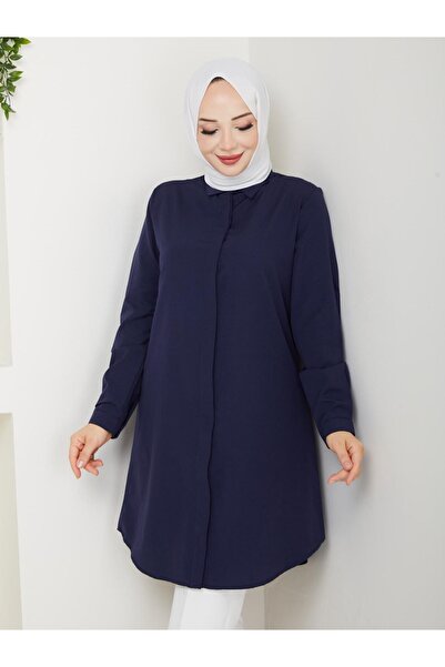 FERHEL Kadın Uzun Boyfriend Gömlek Tunik , İç Göstermez Tam Kalıp Uzun Tesettür Gömlek