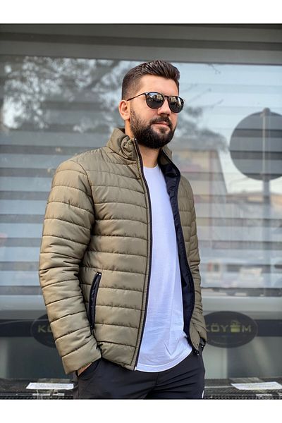 MEYASU Palton matlasat pentru bărbați, kaki, impermeabil, cu fermoar