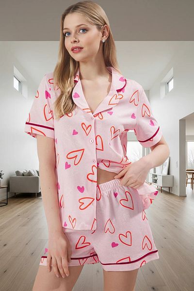 PayBuy Women's Cotton Heart Pattern Short Sleeve Pajama Set Professional Appearance Perfect Fit Modern Style