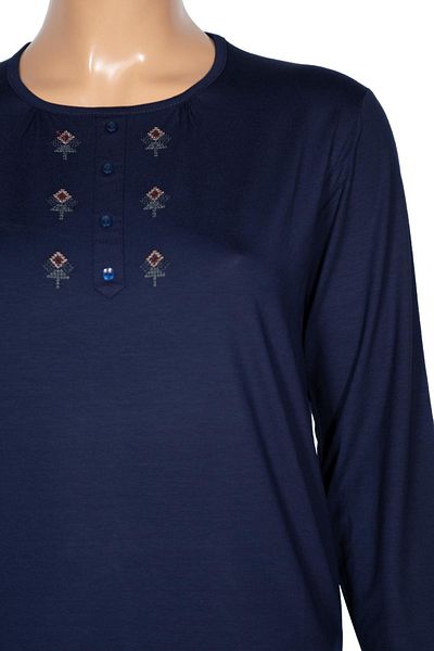 Pıtırcık Cimariva Women's Neşe Plus Size O Neck Robe Embroidered Navy Blue Blouse
