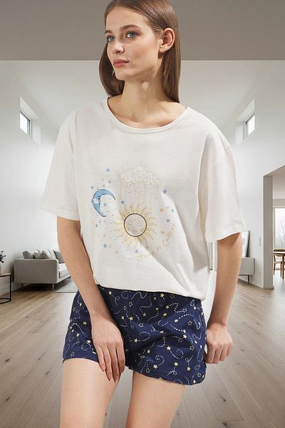 PayBuy Women's Short Sleeve Crew Neck Cotton Pajama Set Premium Quality Comfortable Cut Trend Design