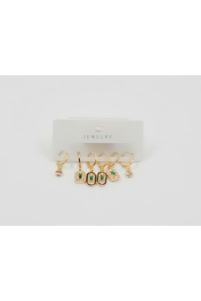 Sumen Butik Stoned Silver and Gold Color Steel Earring Set
