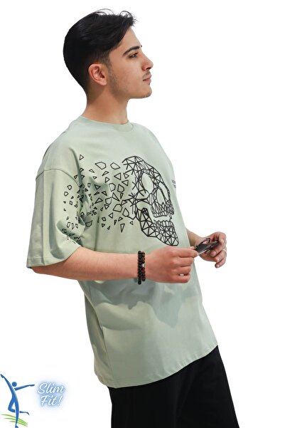 sermoda Loose Cut Skull Pattern Unisex T-Shirt T-Shirt over Size T-Shirt Ash Color