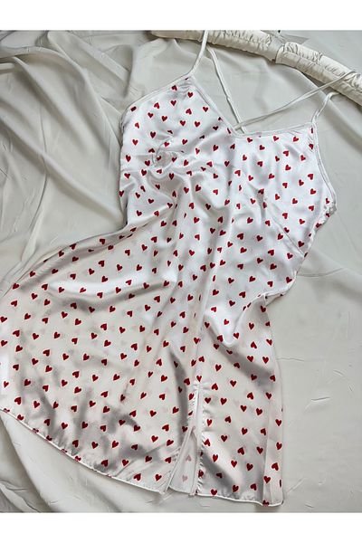 ROZENİN LINGERIE Basic Patterned Cross Back Satin Mini Dress Nightgown