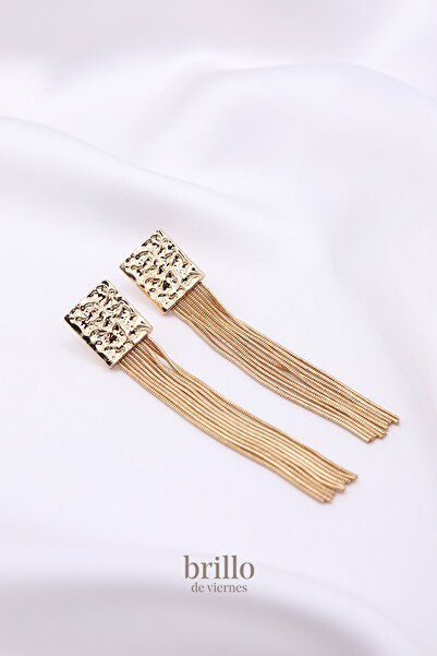 Brillo Dangle Snake Chain Evening Dress Earrings in Textured Plate