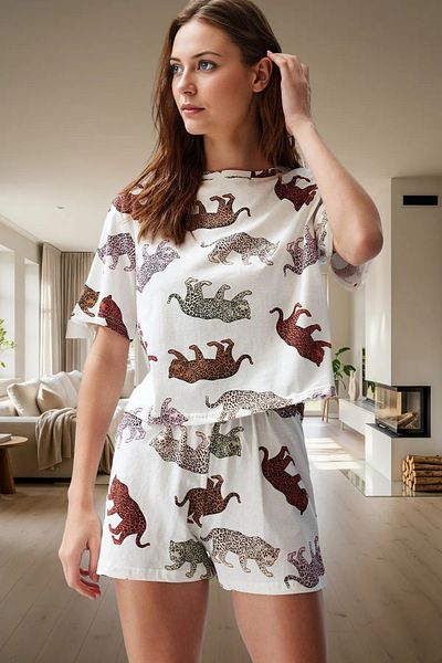 PayBuy Women's Summer Short Sleeve Cotton Pajamas Set Tiger Pattern Comfortable Quality Craftsmanship