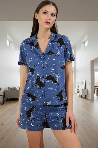 PayBuy Women's Cat Pattern Short Sleeve Cotton Pajamas Set Distinguished Material Durable Stylish Appearance