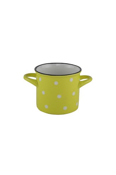 gogiva Ceramic yellow mug with handles 400 ml, polka dot design, suitable for muesli, soups and stews 10 cm
