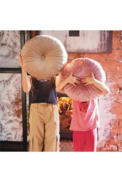 OEM Perna Decorativa Puffet Rotunda din Catifea Roz Pudra, diametru 40 cm