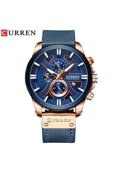 Curren Ceas bărbătesc elegant 8346, Quartz, Oțel inoxidabil și piele, Albastru/Auriu