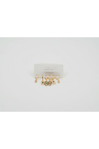 Sumen Butik Stoned Silver and Gold Color Steel Earring Set