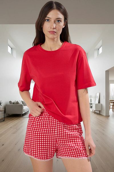 PayBuy Women's Plaid Crew Neck Short Sleeve Viscose Pajamas Set Elegant Design Long Lasting