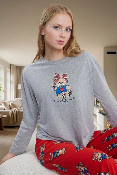 PayBuy Women's Melange Teddy Bear Pajama Set Winter Comfortable Home Wear Set Stylish Appearance Durable Material