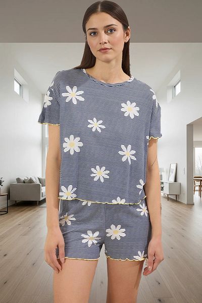 PayBuy Women's Summer Short Sleeve Floral Shorts Pajamas Set Viscose Knitted Comfortable Home Wear for Daily Use