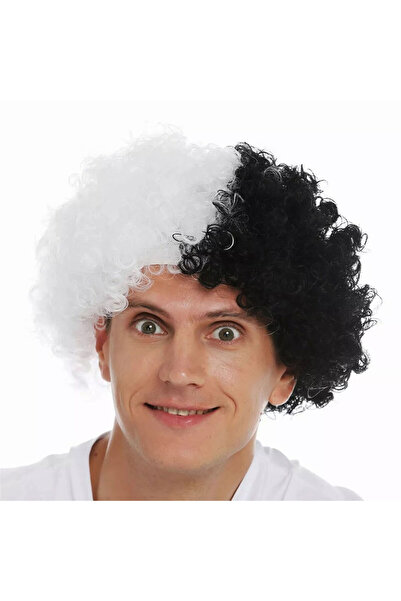 ForWhat Perucă neagră, albă, ondulată, bonus, păr pentru birou, acasă, birou, eveniment, spectacol, costum de fan