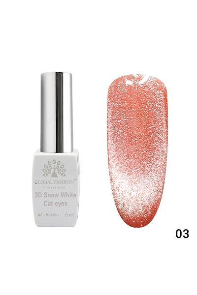 global fashion Oja semipermanenta, Snow White, 3D Cat Eye, Global Fashion 8ml, 03