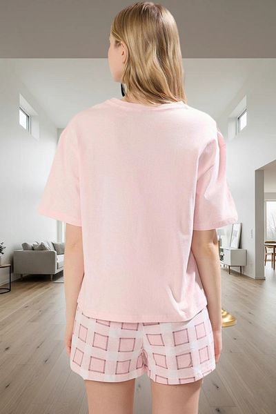 PayBuy Women's Cotton Crew Neck Cat Printed Plaid Pajama Set Trend Design Comfortable Use