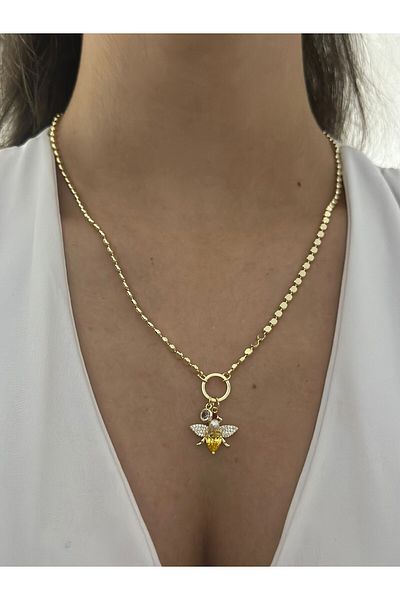 MyladyAccessoriess Crushed Chain and Bee Detail Steel Necklace