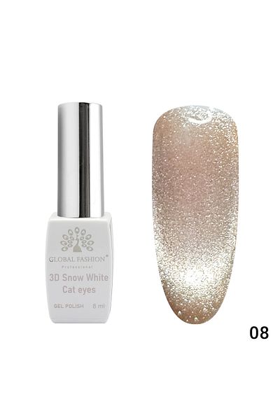 global fashion Oja semipermanenta, Snow White, 3D Cat Eye, Global Fashion 8ml, 08
