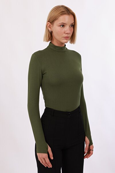 Yade Fashion Kadın Parmak Detaylı Body