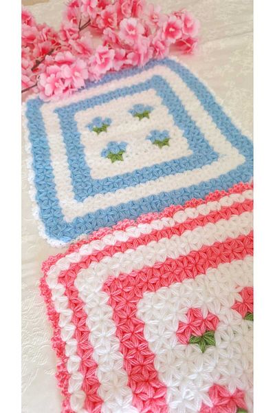 SOUL BY A&B Hand Knitted 2-Pack Bath Towel Bath Scrubber Pink Blue Mother Father Bride Groom Soft Washcloth