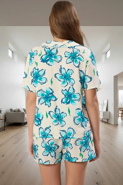 PayBuy Women's Summer Very Large Floral Patterned Viscose Pajama Set Stylish Appearance Premium Quality High