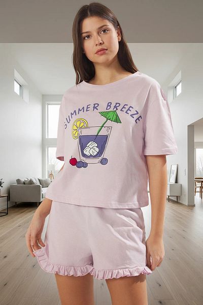 PayBuy Women's Summer 100% Cotton Ruffled Pajama Set Comfortable and Stylish Professional Appearance Use