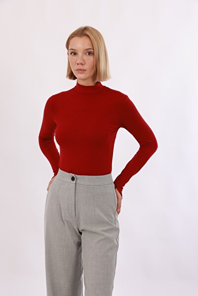 Yade Fashion Kadın Parmak Detaylı Body – Bordo