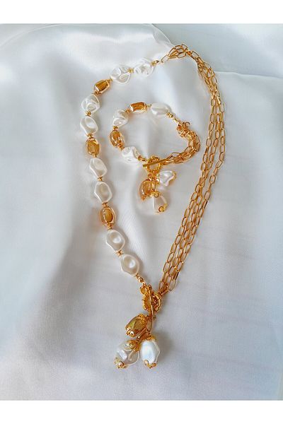 Minnoş Dükkan Pearl Necklace Bracelet Set