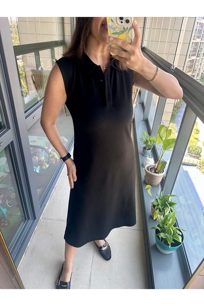 Elif Özbey Butik Black Polo Neck Zero Sleeve Modal Dress