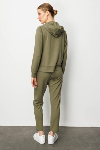 Desen Triko Women's Kangaroo Pocket Sweat Tracksuit Top Khaki