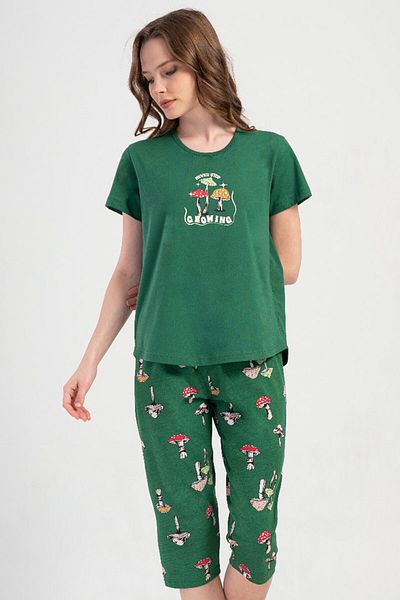 VİENETTA Cotton Women's Short Sleeve Capri Pajama Set, 409017