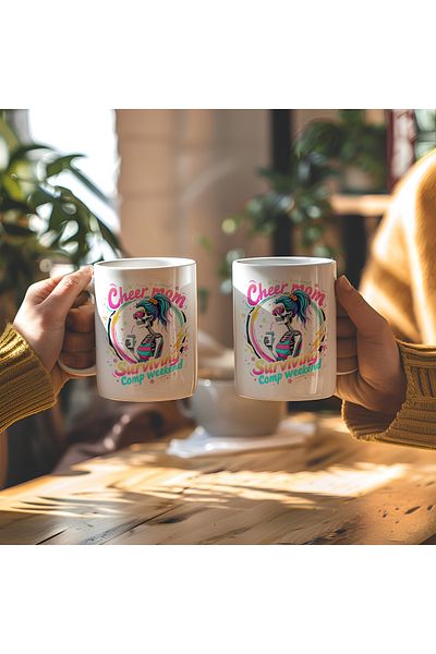 BB TRADE White Ceramic Printed Mug with Cheer Mom Design 330ml