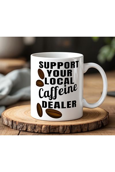 BB TRADE White Ceramic Printed Mug with Caffeine Design 330ml