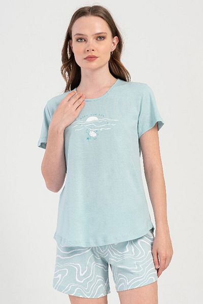 VİENETTA Cotton Women's Short Sleeve Shorts Pajamas Set, 408046