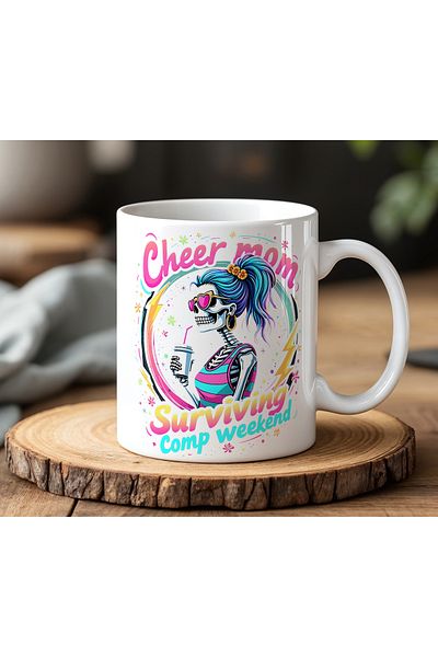 BB TRADE White Ceramic Printed Mug with Cheer Mom Design 330ml