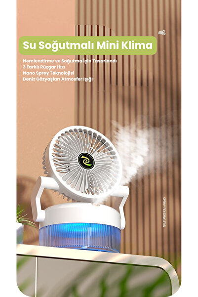TARÇIN Taşınabilir Şarjlı Misting Fan | 3 Kademeli Hız | Ultra İnce Su Buharı | Sessiz & Işıklı Vantilatör
